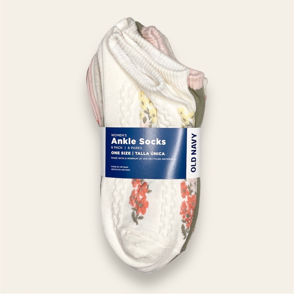 NWT Old Navy Novelty Ankle Socks 6-Pack — Spring Floral Prints